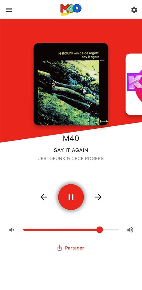 Application M40 : lecteur avec choix de la radio précédente et suivante